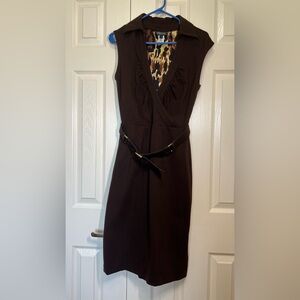 VTG Cache Contour Collection Sleeveless Brown Wrap-Style Dress with Belt Sz  10